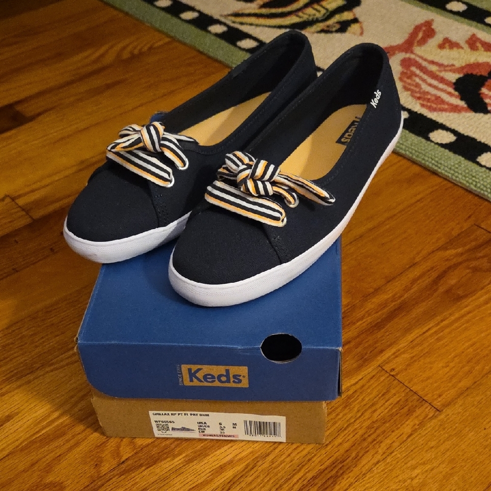 Keds Black Sneakers with Striped Bow